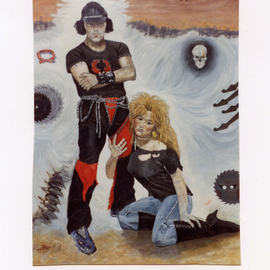 Lou Posner: 'metalheads', 1986 Oil Painting, Zeitgeist. Artist Description: There is a story behind this painting, but whatever symbols you see or whatever message you get is fine.  There is no one interpretation of this painting.  NFS. ...
