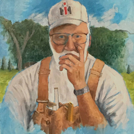 Lou Posner: 'portr of bob brown in bibs', 2019 Oil Painting, Portrait. Artist Description:  18 in the Bib Overalls series.  Bob is a good friend and neighbor of mine out here in rural Perry County, Indiana.  He has done more for me than I have done for him.  He is a special guy. ...