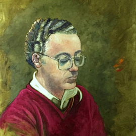 Lou Posner: 'portrait of dru dougherty', 1984 Oil Painting, Portrait. Artist Description: Portraitof an old college friend, reading, who wound up being the Chairman of the Dept.  of Spanish and Portuguese at the University of California at Berkeley.  Wrote extensively about the Spanish poet, Valle- Inclan.  Also, Dru is one of history s finest poets.  In his youth, a baseball ...