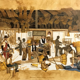 Lou Posner: 'the broom factory', 2020 Oil Painting, History. Artist Description: Inspired by a broom factory in Utah around 1896.  From start to finish this painting took me 12 years. ...