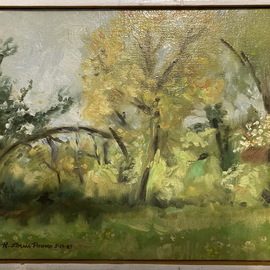 Lou Posner: 'the farm river e haven ct', 1987 Oil Painting, Landscape. Artist Description: In 1987, we lived in a cottage on the the 20- acre Paolillo farm in East Haven, CT.  This was a plein- air study that is now in the collection of  my cousins, Fred and Mary Ginsberg, now of Woodbridge, CT. ...