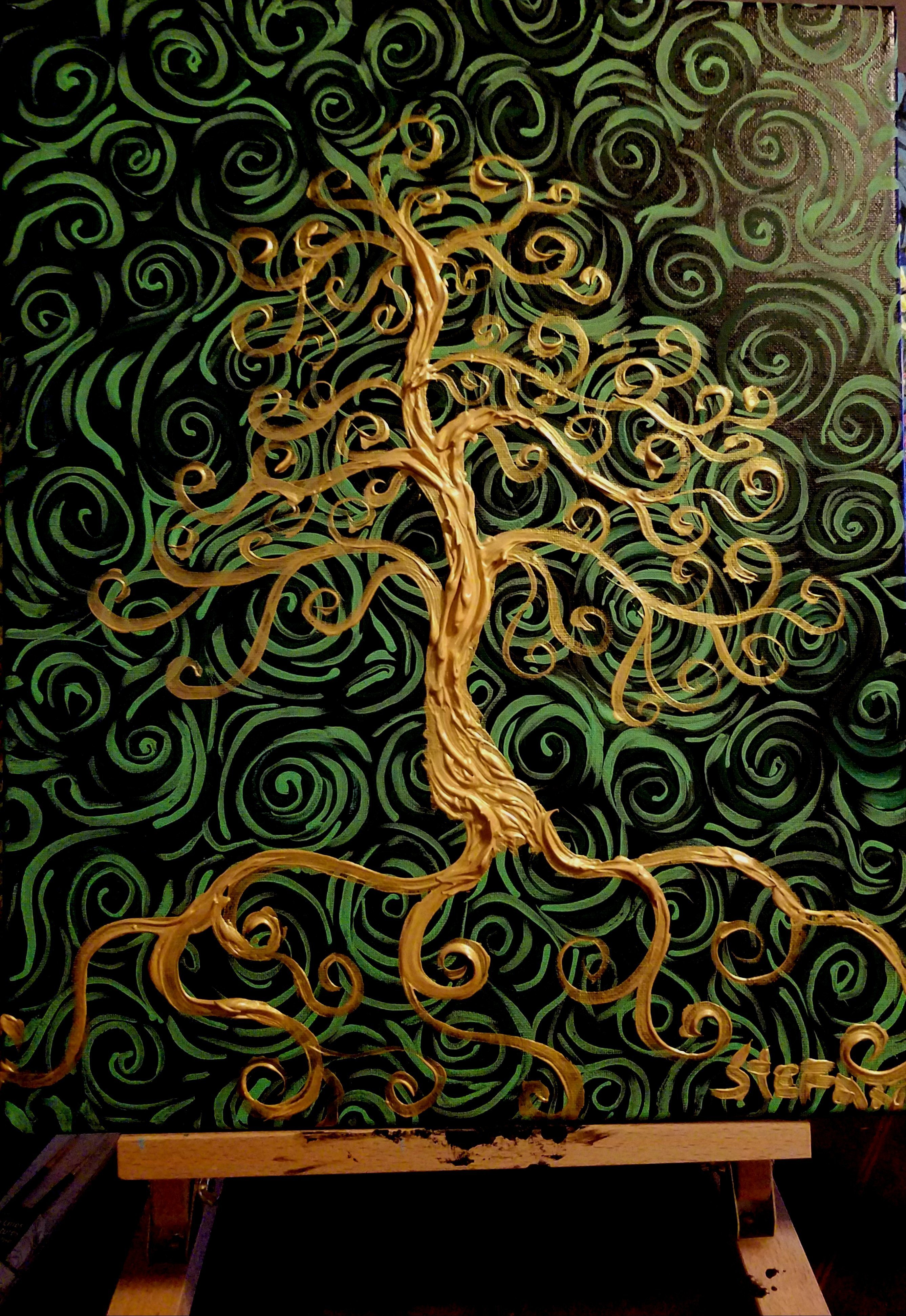 Stefan Duncan: 'golden tree', 2018 Acrylic Painting, Trees. Squiggleism style.  Dubbed America s Van Gogh. ...