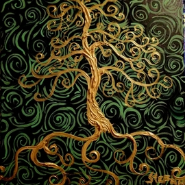 Stefan Duncan: 'golden tree', 2018 Acrylic Painting, Trees. Artist Description: Squiggleism style.  Dubbed America s Van Gogh. ...