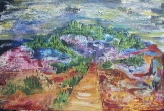 Dune Tencer: 'Mexican Mist', 2014 Acrylic Painting, Landscape.   Driving in the mountains of Mexico the mist illuminates the landscape and creates a mystical view as the Maya ruin begins to come into view.    ...