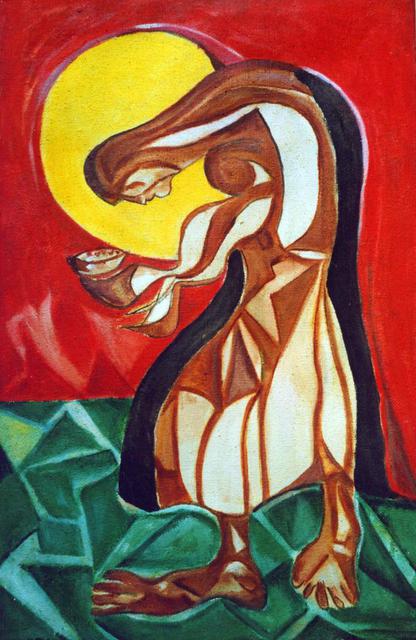 Durlabh Singh  'Woman With Bowl', created in 2001, Original Painting Oil.