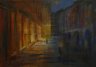 Dusanka Badovinac: 'Evening', 2011 Oil Painting, Abstract Figurative.  painting, art, architecture, windows, building ...