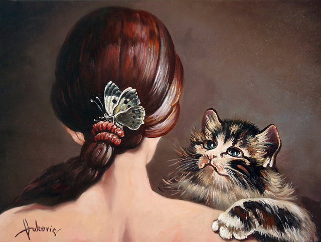 Artist Dusan Vukovic. 'Last Game Of Butterflies' Artwork Image, Created in 2012, Original Painting Oil. #art #artist