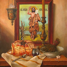 Dusan Vukovic: 'St John the Baptist', 2016 Oil Painting, Religious. Artist Description: icon, hanging lamp, religion, still life, oil on canvas, original painting, dusanvukovic...