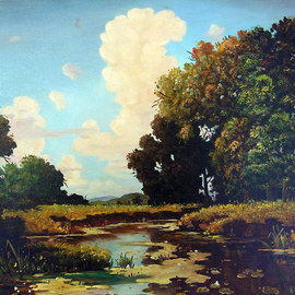 Dusan Vukovic: 'hot summer', 2012 Oil Painting, Landscape. Artist Description: realism, river, summer, landscape, oil, canvas, ...