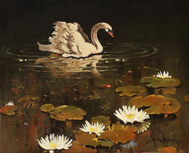 Dusan Vukovic  'Lonely Swan', created in 2012, Original Painting Oil.