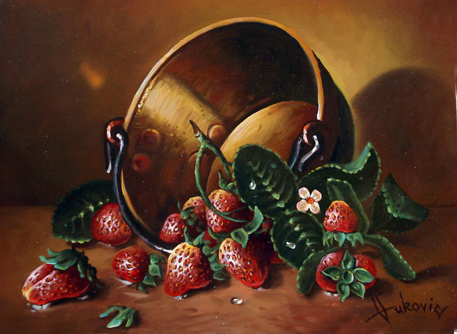 Artist Dusan Vukovic. 'Strawberries' Artwork Image, Created in 2012, Original Painting Oil. #art #artist