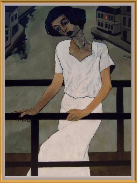 Bozena Dusseau Labedz  'WOMAN AT THE BRIDGE', created in 2004, Original Painting Oil.