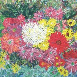 Jack Earley: 'Fuji Mum', 2001 Acrylic Painting, Floral. Artist Description: I love this Fuji mum.  Soluvar varnish covers the painting for preservation and the edges are painted with antique gold....