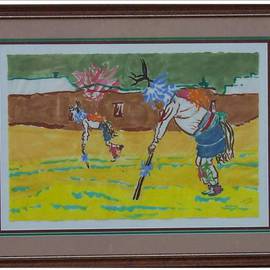 Jack Earley: 'Pueblo Deer Dancers', 1990 Other Painting, Southwestern. Artist Description: Painted in sumi- e ink on hand- made rice paper, with triple acid- free matting and a lovely wood frame with uv conservation glass....