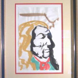 Jack Earley: 'Red Cloud', 1990 Other Painting, Americana. Artist Description: Red Cloud, the famous Oglala Lakota Sioux Leader.  I love how he shows the same dignity of George Washington.  The work is done in sumi- e ink on acid- free paper and surrounded by acid- free material for longevity.  It has ultraviolet light resistant glass and a rich ...