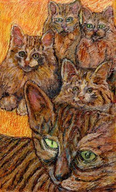 Richard Wynne: 'A whole lot of cats', 2009 Other Painting, World Conflict.  group portrait of cats animals painted on transparent backing representational  ...