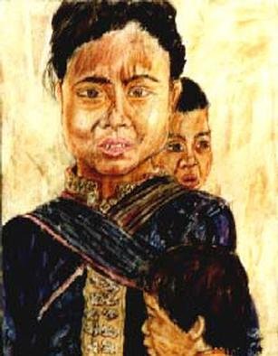 Richard Wynne: 'Hilltribe Woman and Children', 1999 Acrylic Painting, Representational. I really like to visit the hill tribe villages. They are very colorful.This Woman was a very good model but didn't understand why I didn't just use a camera. Maybe thats why I am a Banjo Player....