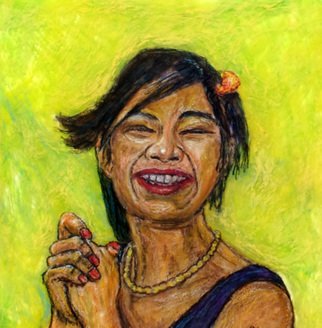 Richard Wynne: 'Joy', 2011 Mixed Media, Portrait.   joy_ portrait_ young lady_ happy_ smile_ asian_ representational ...