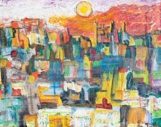 Richard Wynne: 'Last night they bombed the village', 2011 Encaustic Painting, Abstract Landscape.  encaustic_ landscape_ abstract_ townscape_ war     ...