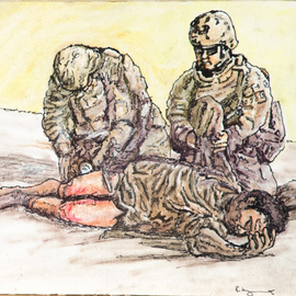 Richard Wynne Artwork Medics treat an enemy, 2009 Pastel, World Conflict