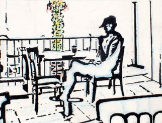 Richard Wynne: 'Peter takes a break', 2011 Pen Drawing, Abstract Figurative.  works on paper_ representational_ drawing_ ink_ pastel_ cotemporary_ akido instruter ...