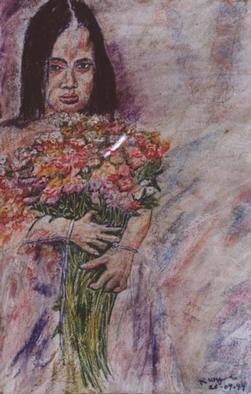 Artist Richard Wynne. 'Young Girl With Flowers' Artwork Image, Created in 1999, Original Photography Color. #art #artist