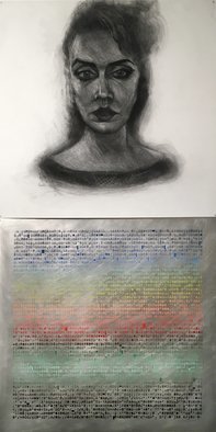 Edem Elesh: 'nexxxus 1', 2020 Mixed Media, Conceptual. A charcoal drawing interpreted by digital printer.  The code appeared instead of a reproduction of the protrait.  Digital DNA, digital creative process, countered with human physical touch. ...