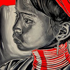 Norbert Szuk: 'Cambodia', 2009 Acrylic Painting, Ethnic. Artist Description:  Cambodia, Asia, child, figure, ethnic    ...