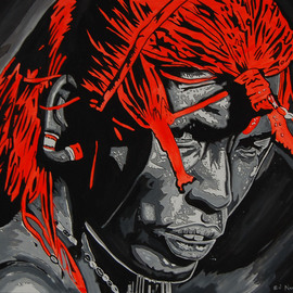 Norbert Szuk: 'Masai', 2009 Acrylic Painting, Ethnic. Artist Description:  Portrait, exotic, pop- art colors ...