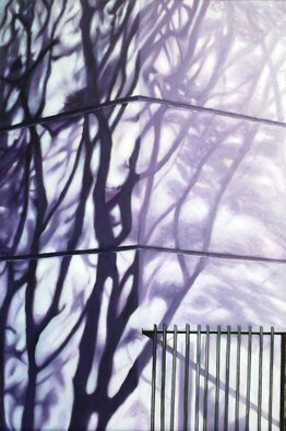 Edna Schonblum: 'corner', 2017 Oil Painting, Urban. treesshadowsrealismwall...