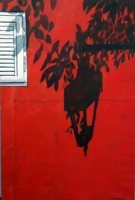 Edna Schonblum: 'orange shadows', 2017 Oil Painting, Urban. windows lamp shadows realism...