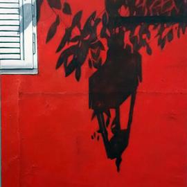 Edna Schonblum: 'orange shadows', 2017 Oil Painting, Urban. Artist Description: windows lamp shadows realism...