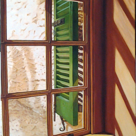 windows serie open green painting By Edna Schonblum