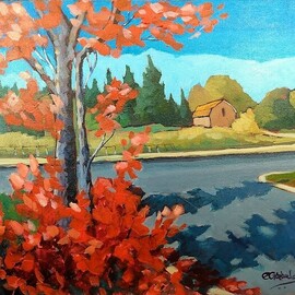 Edward Abela: 'fall colors in markham', 2022 Acrylic Painting, Landscape. Artist Description: The colours in my neighborhood as I walk around Angus Glen. ...