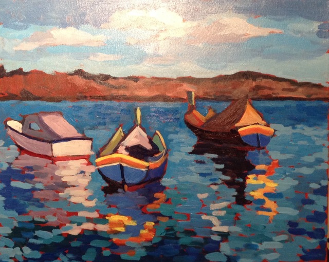 Edward Abela  'Maltese Boats', created in 2016, Original Watercolor.