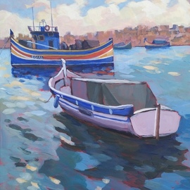 Edward Abela: 'maltese boats', 2018 Acrylic Painting, Landscape. Artist Description: Maltese fishing boats at Marsaxlokk harbour in the blue mediterranean...