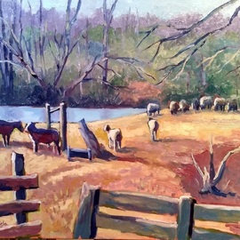 Edward Abela: 'waterford virginia', 2019 Oil Painting, Landscape. Artist Description: Relaxing view of sheep by the river in Waterford Virginia...