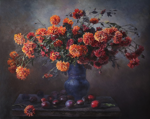 Artist Eduard Panov. 'Autumn Flower' Artwork Image, Created in 2017, Original Painting Oil. #art #artist