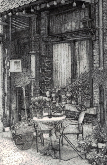 Nazanin Majdi  'Mistral Coffee Shop', created in 2019, Original Drawing Ink.