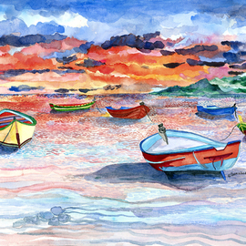 Eileen Seitz Artwork Sunset on the Sea, 2014 Watercolor, Boating