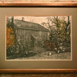 Eric Jorgenson: 'Vacation Home', 2008 Other Drawing, Landscape. Artist Description:  Subtractive drawing over textured and colored gesso. Custom miter- dovetail frame, walnut and black cherry. ...