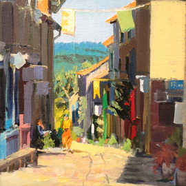 Elaine Lisle: 'Morning Stroll Cordes', 2011 Oil Painting, Landscape. Artist Description:    Cordes, France, village street scene, oil  ...