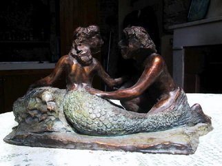 Andrew Wielawski: 'Mermaid and Fisherman', 2007 Bronze Sculpture, Abstract Figurative.  In this piece, I'm going more for movement than for detail, as you can see from the lack of definition of the features. Color is used as well as the positioning of the figures, to try to create an harmonious composition. ...