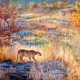 Elena Mardashova: 'anandamath', 2024 Oil Painting, Animals. Artist Description: Original oil painting  Anandamathon canvas 60 x 100 cm,2024...