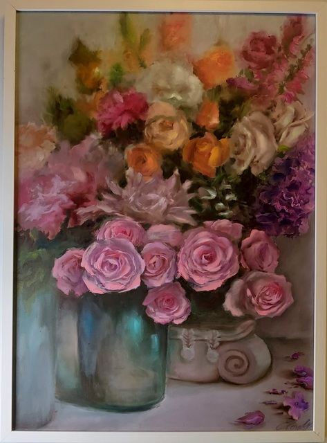 Artist Elena Mardashova. 'Colorful Roses' Artwork Image, Created in 2020, Original Painting Oil. #art #artist