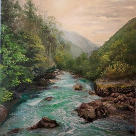 Elena Mardashova: 'river', 2023 Oil Painting, Nature. Artist Description: Original oil painting  River ,on canvas 60 x 50 cm,2023...