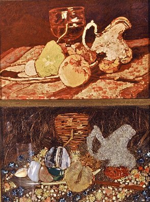 Elena Mary Siff: 'Nature Morte: Dead Nature', 2013 Collage, Still Life.  Collage of a still life. . a print and a still life of stones, sand, flowers, etc. ...