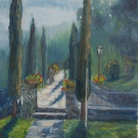 Elena Sokolova: 'Tuscany cyprus', 2014 Oil Painting, Landscape. Artist Description:  Garden ...