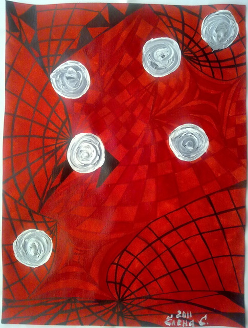Elena Solomina  'RED GALAXY ACRYL ON CANVAS  12x16 Inch', created in 2011, Original Painting Acrylic.