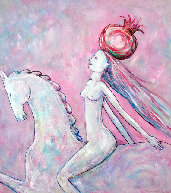 Elisaveta Sivas  'Female On Horse', created in 2017, Original Painting Oil.